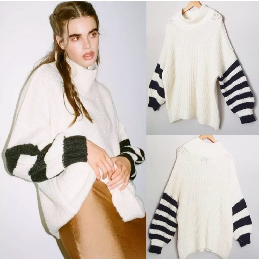 Urban Outfitters White Sweater with Black Stripes